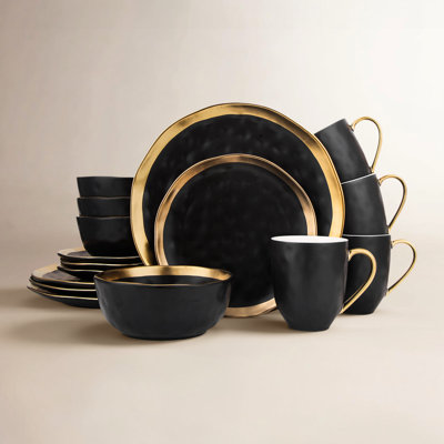 Farmhouse & Rustic Dinnerware Sets & Place Settings with Gold Rim